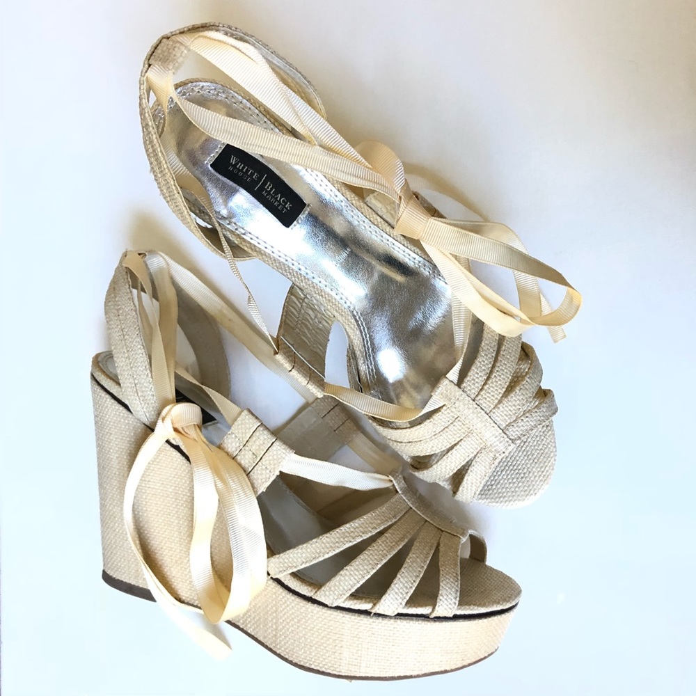 White House Black Market Tan Lace Heels 9M
